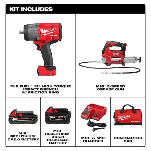 M18 FUEL 1/2" HTIW w/ Friction Ring & Grease Gun Combo Kit