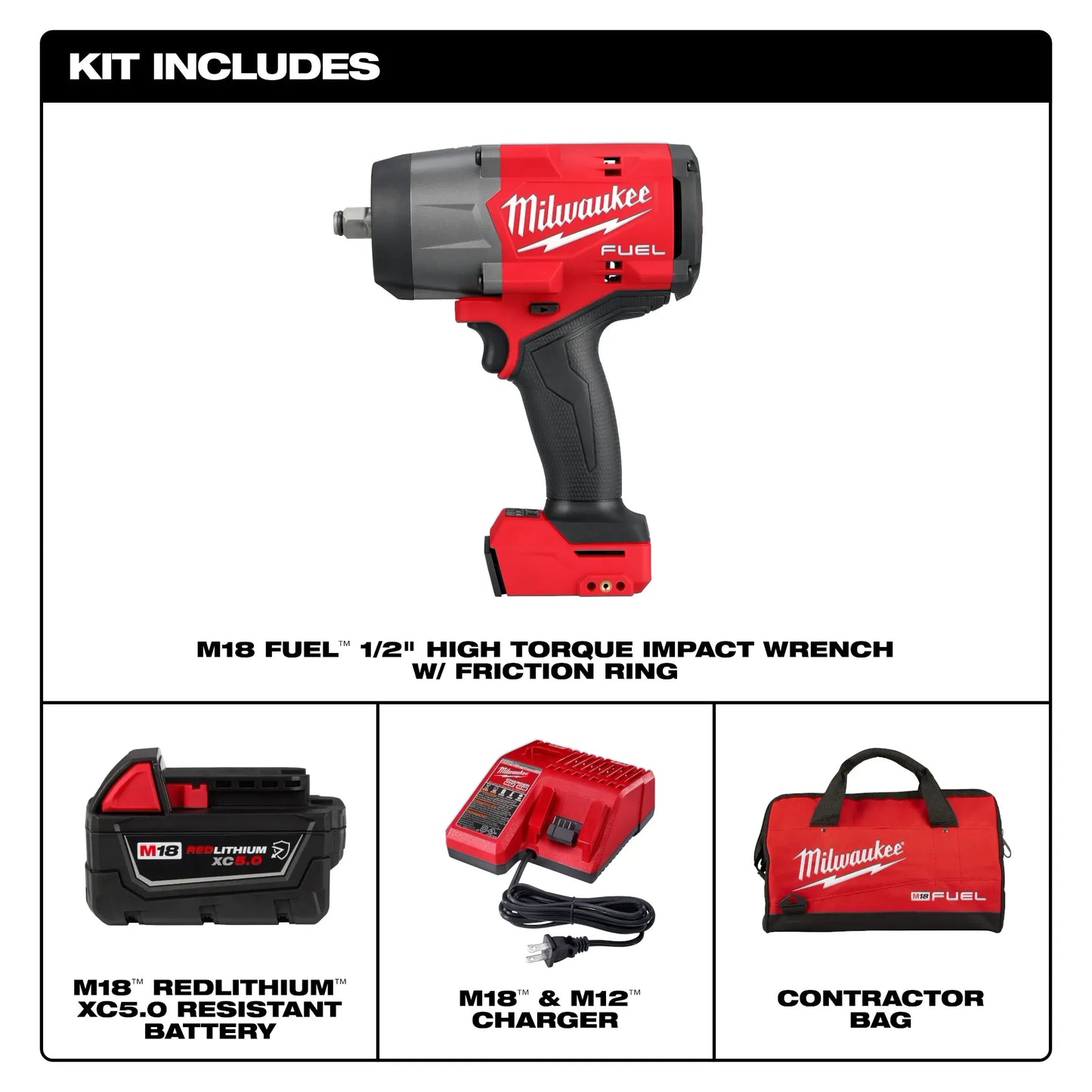 M18 FUEL 1/2" High Torque Impact Wrench w/ Friction Ring Kit